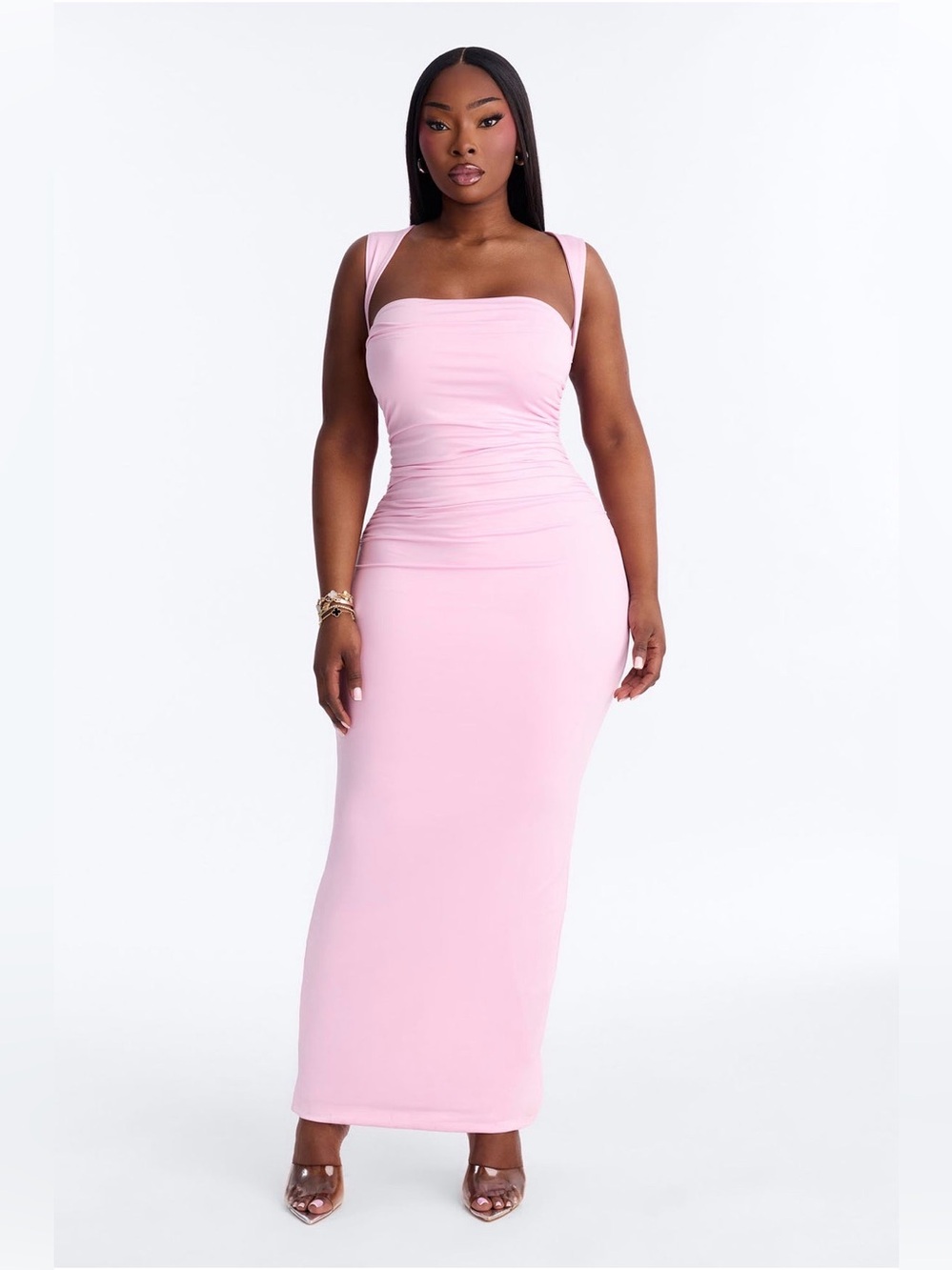 Fashion Nova Pink Square-Neck Maxi Dress